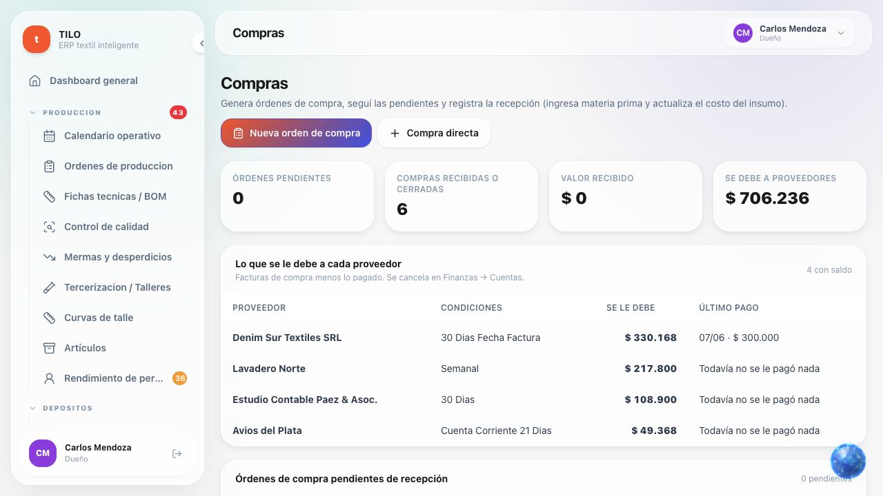 Compras y recepción de materiales